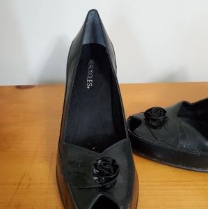 Black Leather Peep Toe